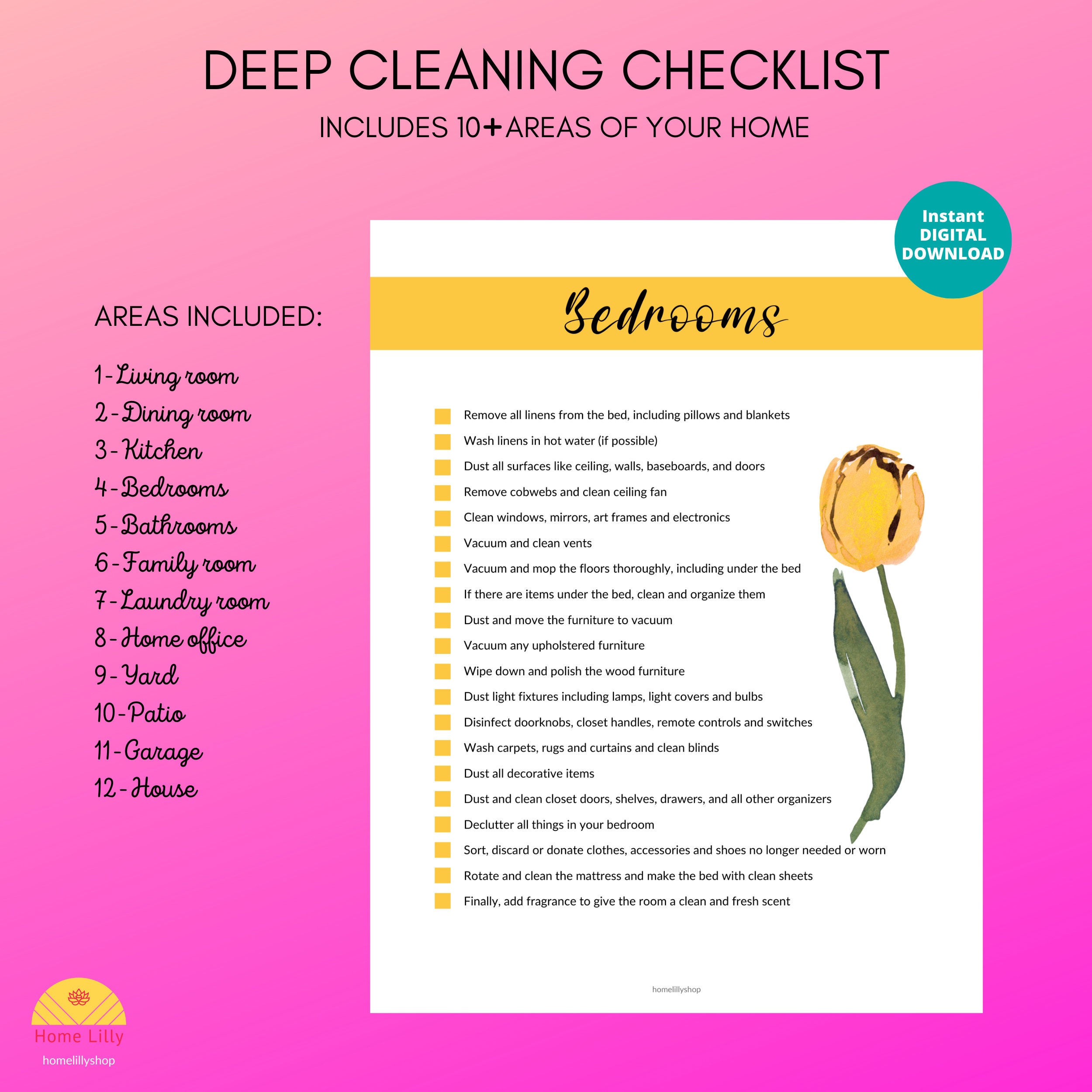 Cleaning Checklist Printable Deep Clean Checklist by Room Spring ...