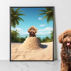 Custom Pet Portrait From Photo | Pet Portrait | Pet Gift | Beach Dog | Dog Portrait | Cartoon Dog | Pet in Beach | Dog gift | Pet Memorial