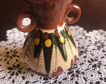 Troyan miniature decorated vase and made in Bulgaria