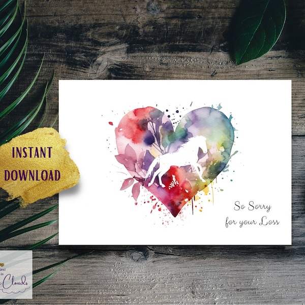 Horse loss card, Horse Loss sympathy card, Horse condolence card, digital file, printable