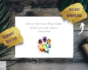 German Pet Loss Sympathy Card: Rainbow Bridge Poem (Digital Download)