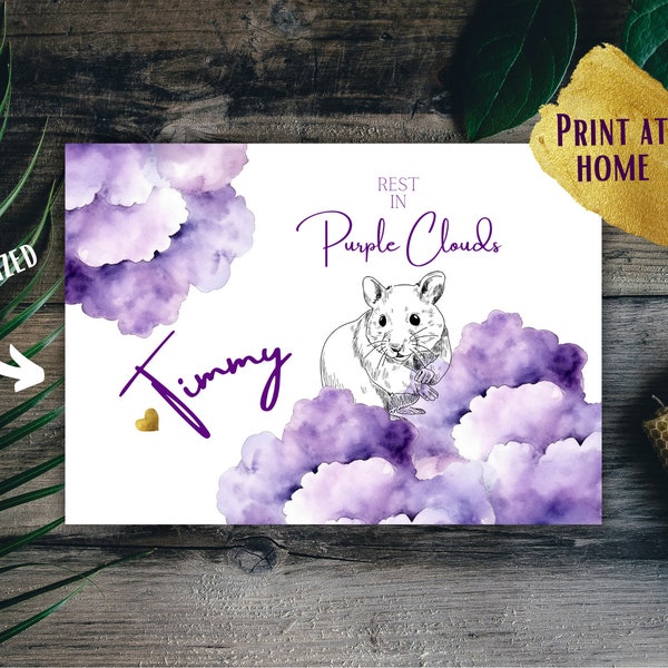 Hamster sympathy card, printable, personalized memorial for pet hamster, pet loss condolence card, personalized hamster bereavement card
