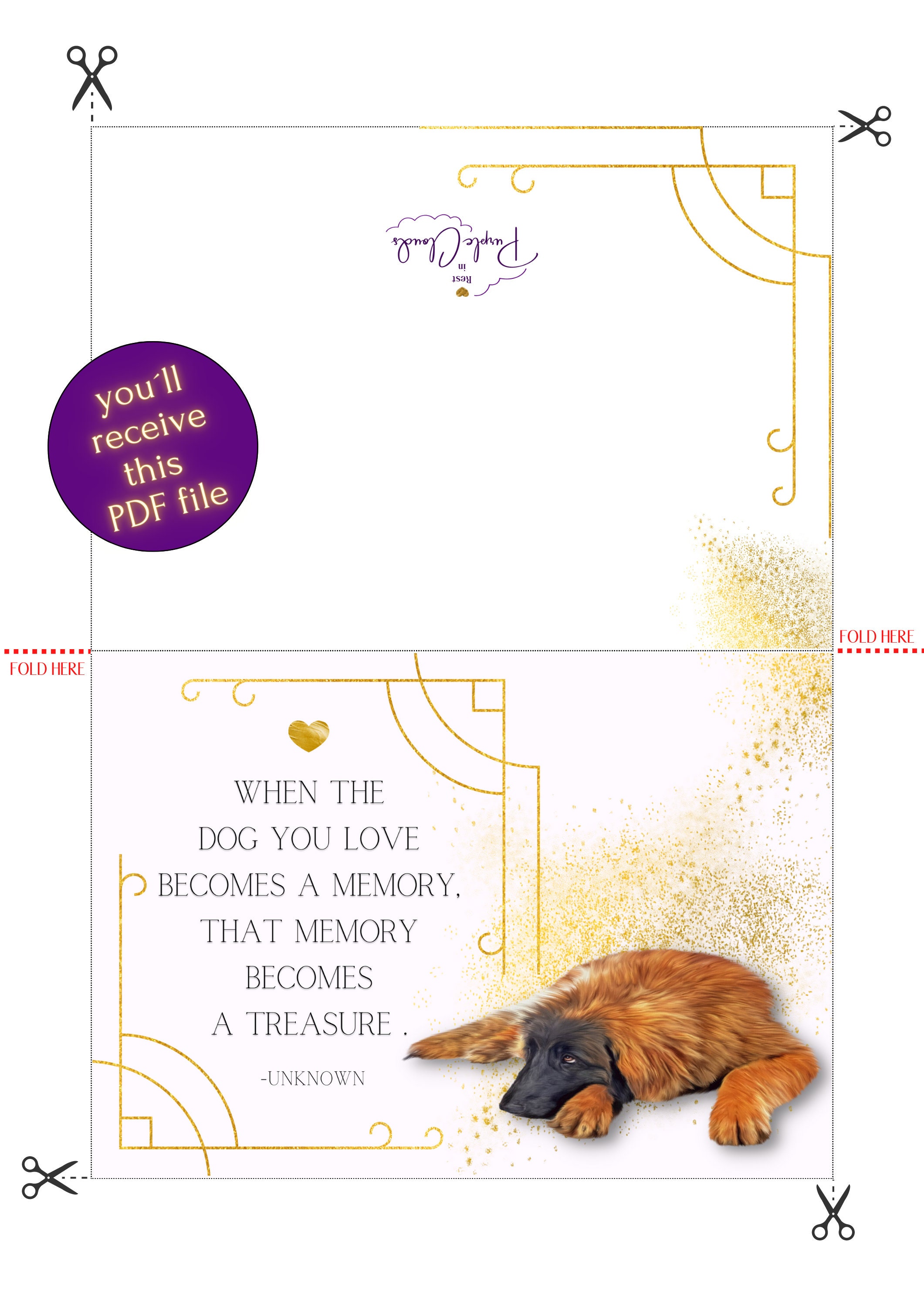 Printable Condolence Card, Dog Loss Sympathy Card, Loss of Dog, Instant ...