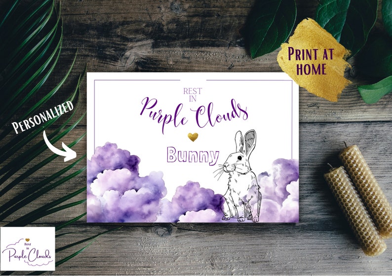 Rabbit Sympathy Card, Printable, Personalized Memorial for Pet Bunny ...