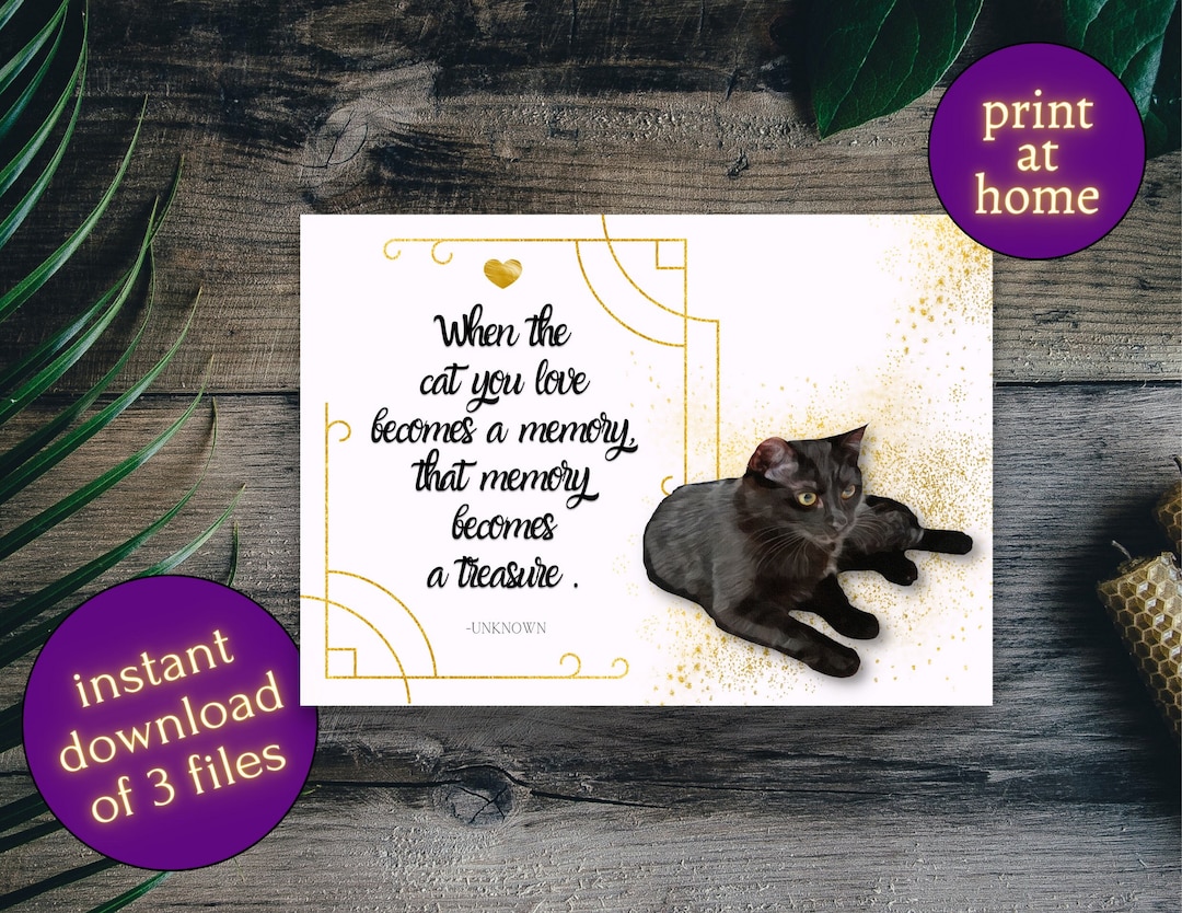 Printable Card Cat Loss Pet Memorial Card Loss of Pet Cat Etsy
