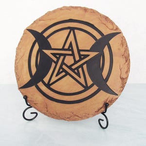 Triple Moon Resin Altar Tile with Stand - 10 Inches
