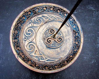 Crescent Moon and Triskelion Incense Burner