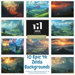 10 papéis de parede 4K para PC inspirados em Zelda | Pacote Hyrule Gaming, fundos para desktop e monitor duplo, download digital instantâneo