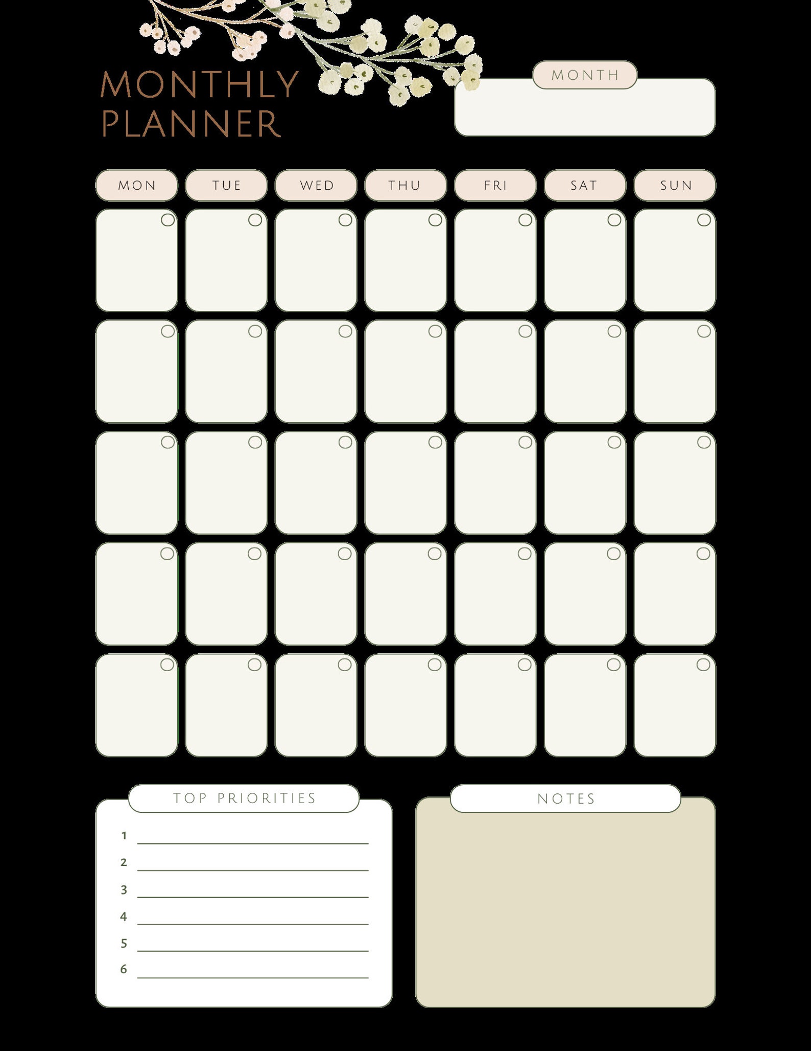 Remarkable Monthly Calendar Template, PDF, SVG, PNG, Portrait, Etsy