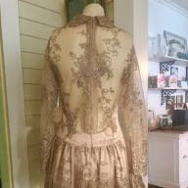 SALE!! NOW 36.00/ 25 Percent off ~ Gorgeous & Unique Rose Gold Cocktail Dress ~ Small, Elegant, sheer back of lace is stunning!