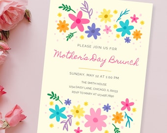 Mothers Day Invitation, floral design, Mother’s Day brunch, editable template, phone invite, instant download, Mother’s Day tea, daisies