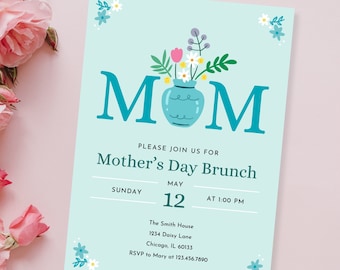 Mothers Day Invitation, Mother’s Day brunch, editable template, email invite, instant download, Mother’s Day tea