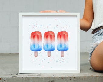 Bomb Pop Print, Summer Printable Sign, Gallery Wall Decor, Instant Download, Red white and blue, Popsicle printable, 4th of july