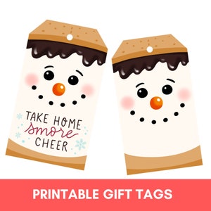 Smores Snowman printable gift tags, Christmas instant download, print at home, goodie bag tags, smore cheer, winter treat toppers
