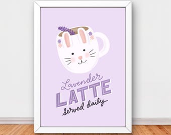 Lavender Latte Bunny Print: Spring Coffee Bar Decor (Digital Download)