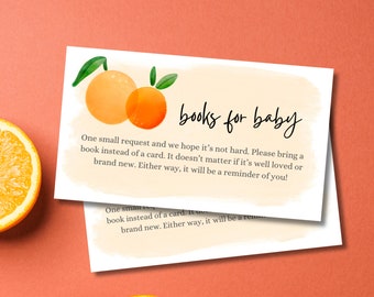 A Little Cutie Is On the Way book request card, book insert, orange baby shower, instant download, citrus baby shower, print at home