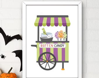 Rotten Candy Halloween Printable Wall Art, Spooky Carnival Decor, Cotton Candy Halloween Art, Cute Creepy Halloween Print, fall decor