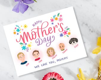 Custom Family Portrait Mother's Day Card: Illustrated Pet & People (Digital Download)