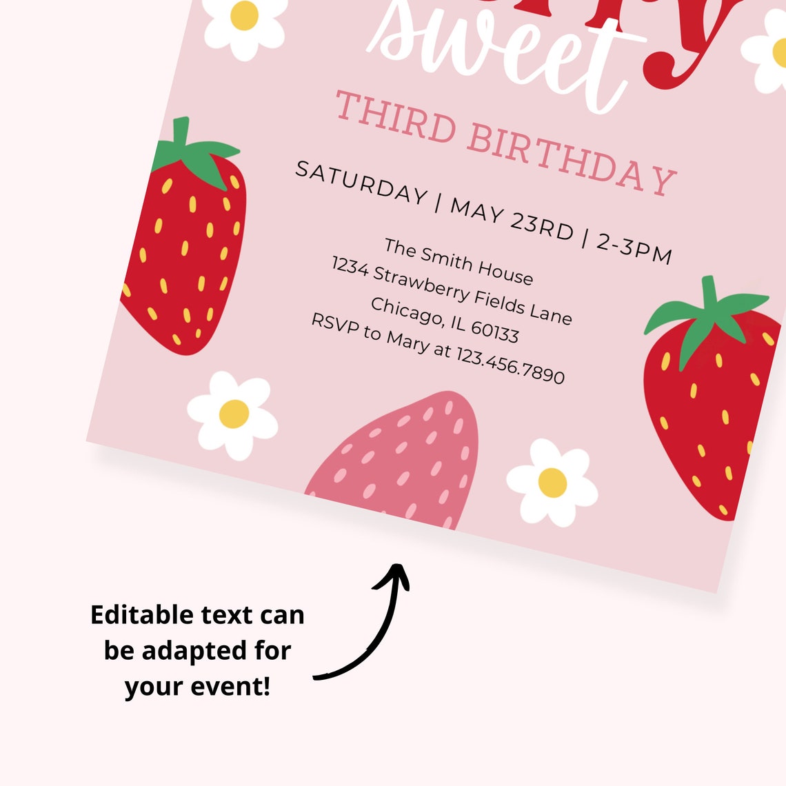 Berry Sweet Birthday Invitation Girls Birthday Editable Etsy