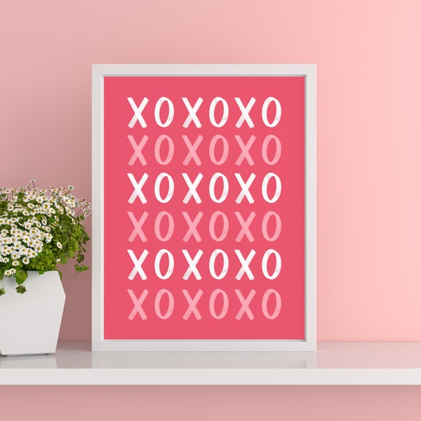 XOXO print, Printable vday wall art, hugs and kisses, DIY Valentine’s Day decor, cute, trendy, digital download, red and pink