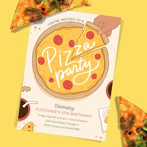Pizza-Party-Einladung, Kindergeburtstag, bearbeitbare Vorlage, E-Mail-Einladung, sofortiger Download, Peperoni-Pizza-Thema, digitale Datei