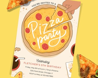 Pizza Party Invitation, kids birthday, editable template, email invite, instant download, pepperoni pizza theme, digital file