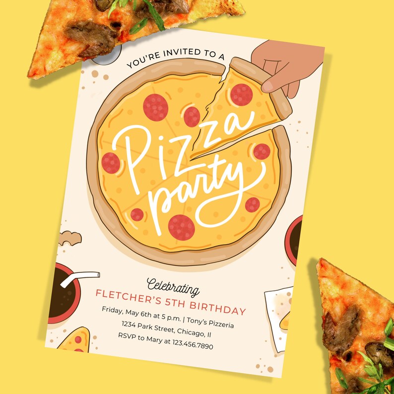 Pizza Party Invitation, Kids Birthday, Editable Template, Email Invite