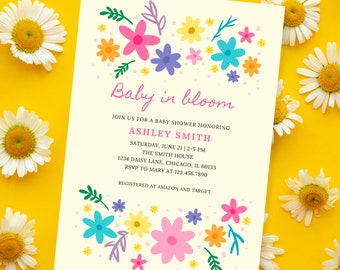 Baby in Bloom Invitation Template, Editable Baby Shower Invite, Girl Floral Shower, Wildflower Invite, Canva Template Instant Download