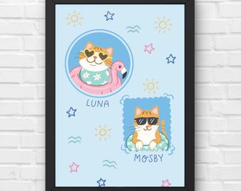 Custom summer Pet Portrait, Hand-Drawn Illustration, Digital download, summer pet portrait, fully custom, last minute Fourth of July idea