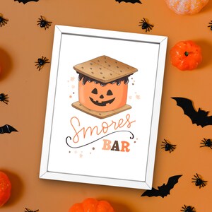 Halloween smores bar sign, cute Halloween printable, party decor, jack-o-lantern smore, digital download, smores station, pumpkin print