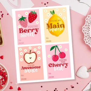 Frutas e margaridas Dia dos Namorados, Cartões de Vday para impressão, para imprimir em casa, cartão de dia dos namorados fofo para crianças, download digital, Berry sweet
