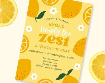 Lemons and daisies Birthday Invitation: Editable Party Template (Digital Download)