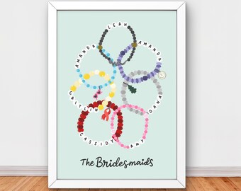 Personalized bridal party decor, bridesmaid gift, custom friendship bracelet Art Print, printable bachelorette design