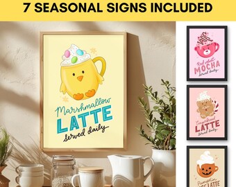 Coffee Bar Signs Printable Bundle, Coffee Station Decor, Seasonal Coffee Bar Print Set, Kitchen Coffee Bar Decor, Tiered Tray Coffee Signs