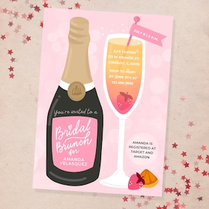Bridal brunch Invitation, editable template, evite, digital download, brunch and bubbly wedding shower, champagne bridal shower invite