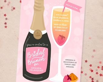 Invito per il brunch nuziale, modello modificabile, invito, download digitale, brunch e addio al nubilato frizzante, invito all'addio al nubilato con champagne