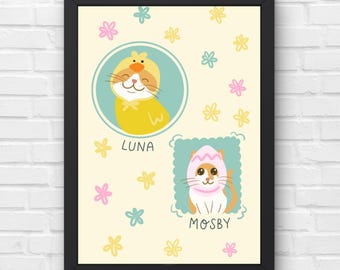 Custom Easter Pet Portrait, Hand-Drawn Illustration, Digital download, spring pet portrait, fully custom, Mother’s Day gift