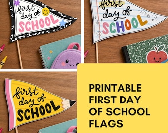 First Day of School Printable Pennant Bundle | Back to School Photo Prop, Grade Signs, Treat Toppers & Bonus Clip Art