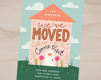 New Address Card, We've Moved Card Printable New Home Announcement, House Warming Party, New Home Card, canva template