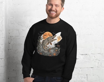 Bluza wędkarska na Halloween | Bluza z okrągłym dekoltem w kształcie szkieletowego szczupaka | Upiorny prezent dla rybaka | Bluza wędkarska Ghost Lure Pike
