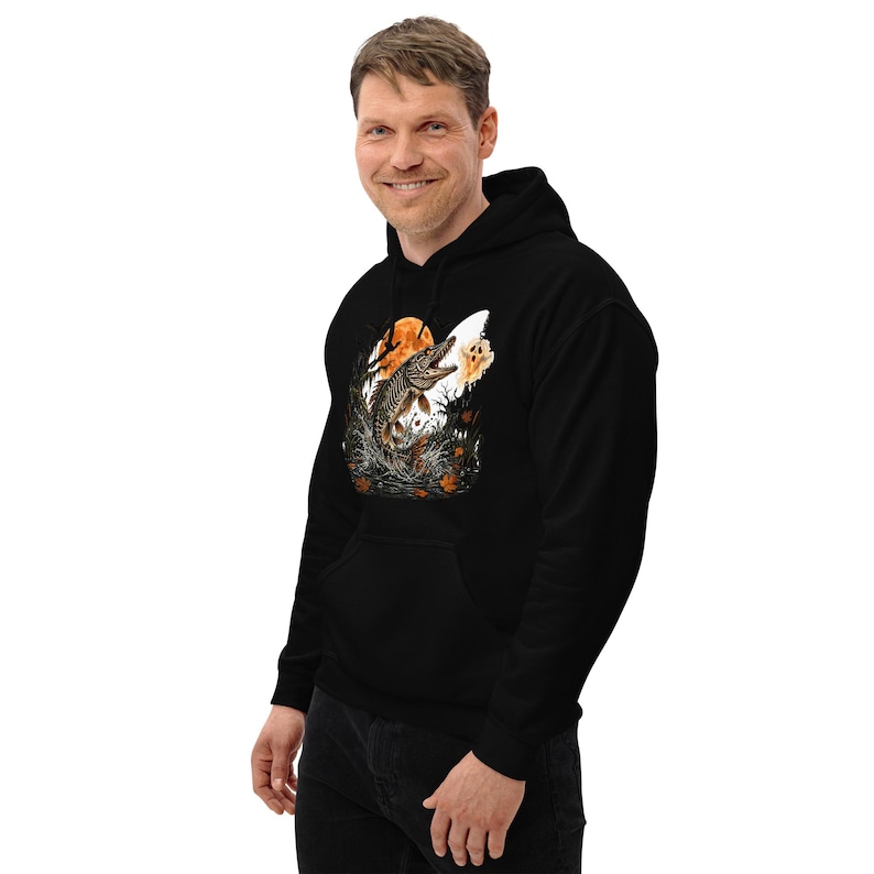 Halloween Fishing Hoodie | Skeleton Pike Hoodie | Spooky Fisherman Gift | Ghost Lure Pike Fishing Hoodie