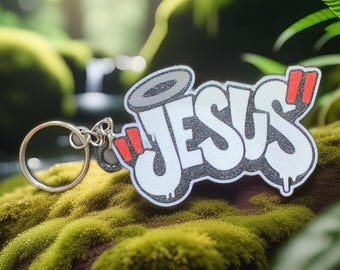 Jesus Graffiti Keychain | Streetwear Faith Accessory | 3D Printed Bag Charm
