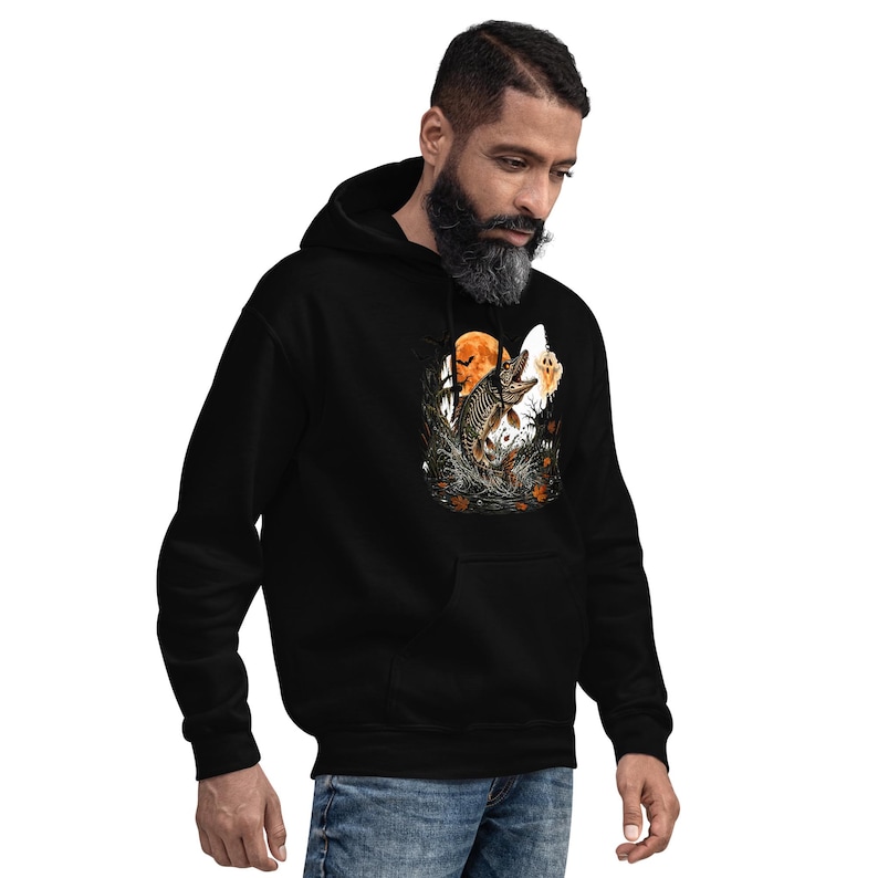 Halloween Fishing Hoodie | Skeleton Pike Hoodie | Spooky Fisherman Gift | Ghost Lure Pike Fishing Hoodie