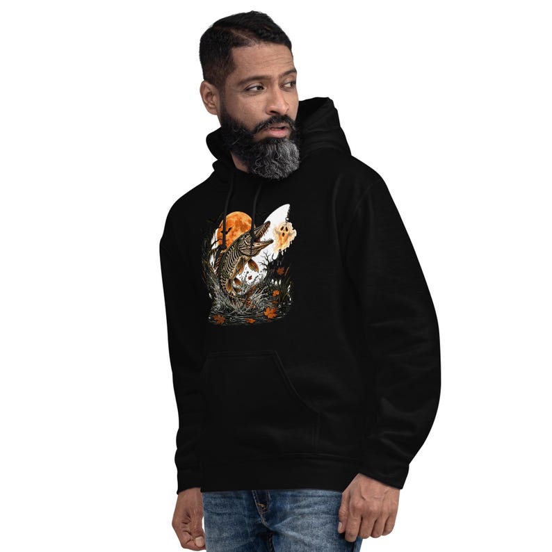 Halloween Fishing Hoodie | Skeleton Pike Hoodie | Spooky Fisherman Gift | Ghost Lure Pike Fishing Hoodie