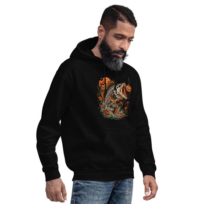 Halloween Fishing Hoodie | Skeleton Bass Hoodie | Spooky Fisherman Gift | Haunted Lure Bass Fishing Hoodie
