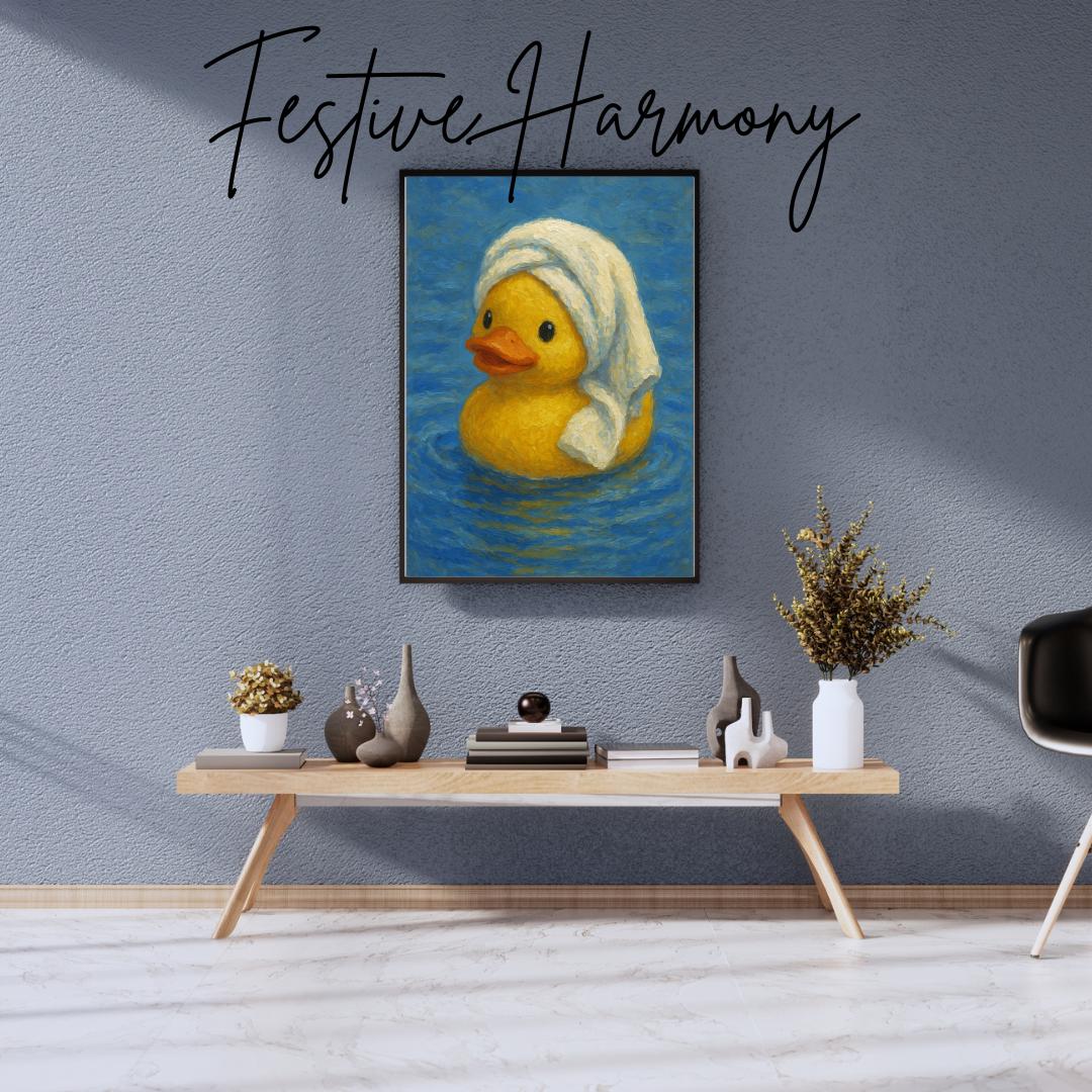 Rubber Duck Art Print – Whimsical Yellow Duckling in Towel (digital ...