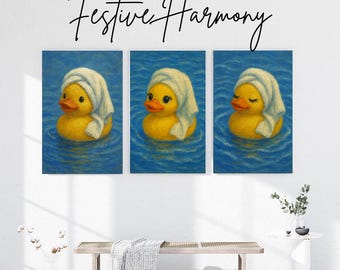 Rubber Duck Art Print – Whimsical Yellow Duckling in Towel (Digital Download)