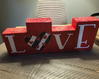 Love wood block, valentines wood block, wood decor, valentines day decor