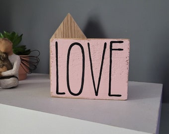 Valentines wood block, love block pink, valentines decor, wood block