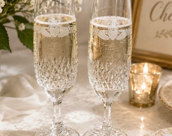Galway Irish Crystal Claddagh Ring Champagne Wedding Flutes Set